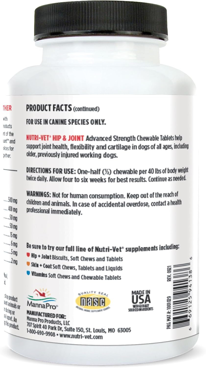 Advanced Strength Hip & Joint Chewable Dog Supplements - Formulated with Glucosamine & Chondroitin to Support Dog Cartilage & Mobility - 150 Tablets