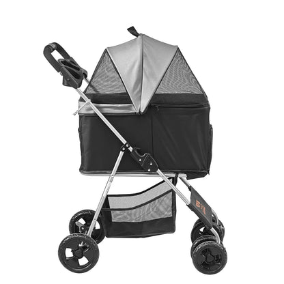 VEVOR Pet Stroller, 4 Wheels Dog Stroller Rotate with Brakes, 35Lbs Weight Capacity, Puppy Stroller with Detachable Carrier, Storage Basket and Cup Holder, for Dogs and Cats Travel, Black+Dark Grey