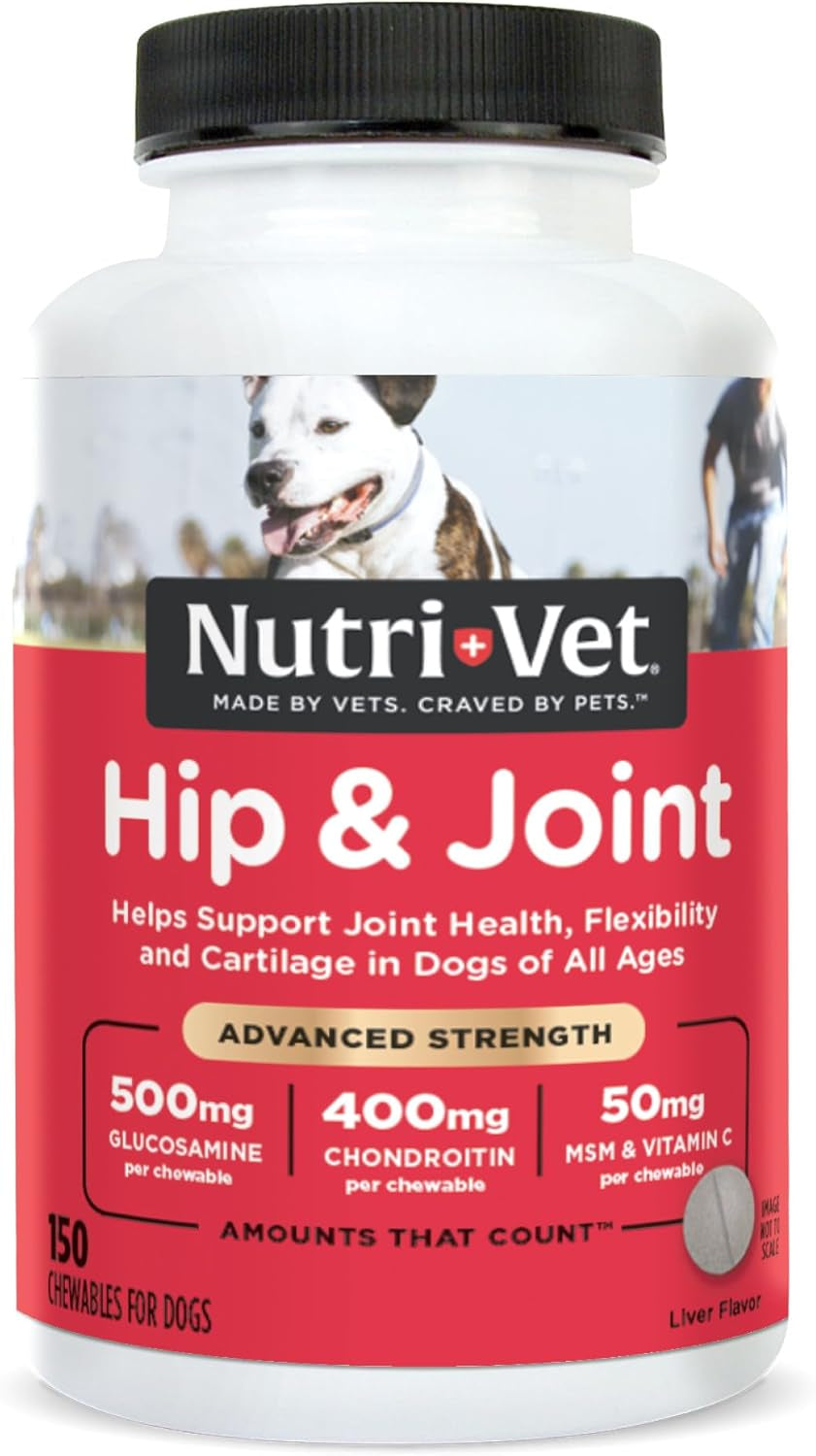 Advanced Strength Hip & Joint Chewable Dog Supplements - Formulated with Glucosamine & Chondroitin to Support Dog Cartilage & Mobility - 150 Tablets